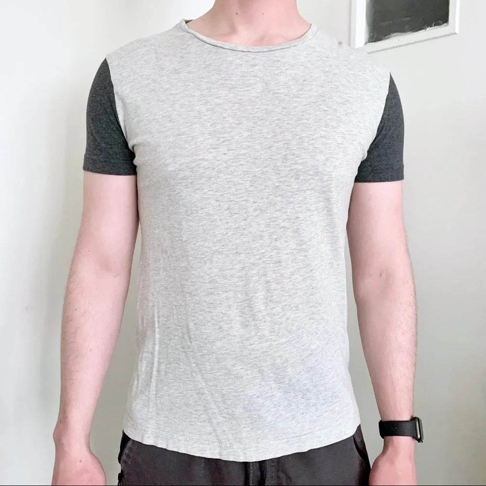 Banana Republic Soft Wash T-Shirt Gray Colorblock Crewneck Raglan Summer Casual